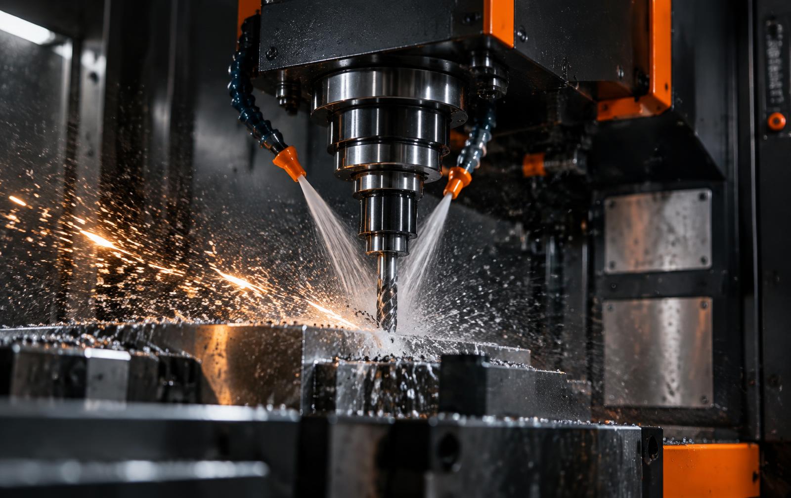 Centro de usinagem CNC realizando corte de precisão em aço